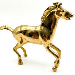 Vintage Brass Galloping Horse Figurine Mid-Century Modern Decor Sculpture 10"